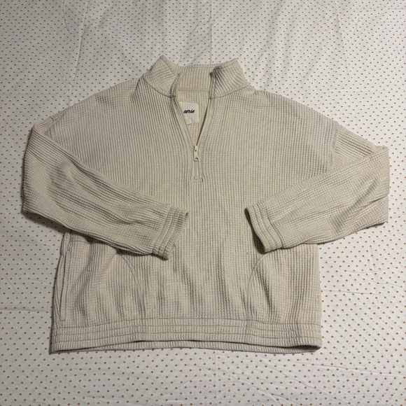 Aerie Men's Zip Up Cream Sweater - Picture 1 of 3